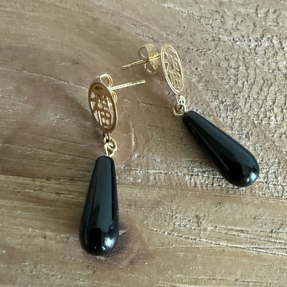 14K Gold Womens Black Onyx Earrings 14 Karat Jewelry Asian happiness